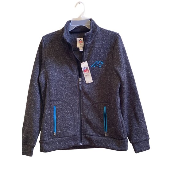 Carolina Panthers NFL Womens Full-Zip Heathered Gray Jacket M Polyester With Blu - Picture 1 of 6